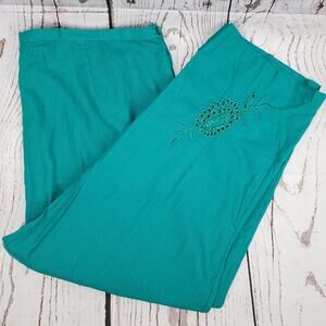 Anna Maxwell Teal Embroidered Linen Blend  Capri Pants Size 3x